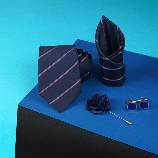 Axlon Mens Plaid Micro Self Silk Necktie Gift Set With Pocket Square Cufflinks & Brooch Pin Tie for Men Formal Tie Set with Box