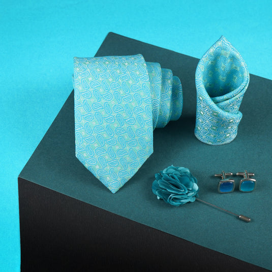 Axlon Mens Plaid Micro Self Silk Necktie Gift Set With Pocket Square Cufflinks & Brooch Pin Tie for Men Formal Tie Set with Box