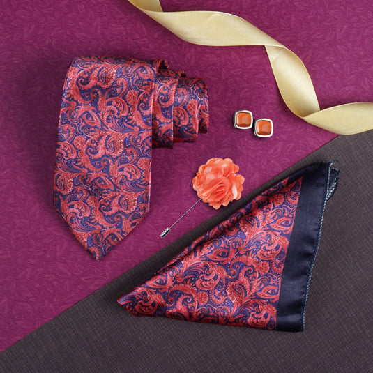 Axlon Mens Plaid Micro Self Silk Necktie Gift Set With Pocket Square Cufflinks & Brooch Pin Tie for Men Formal Tie Set with Box