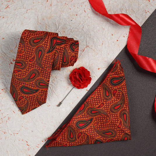 Axlon Mens Plaid Micro Self Silk Necktie Gift Set With Pocket Square & Brooch Pin Tie for Men Formal Tie Set with Box