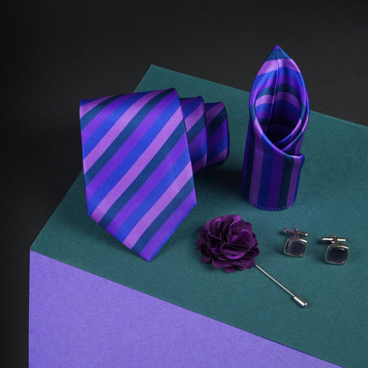 Axlon Mens Plaid Micro Self Silk Necktie Gift Set With Pocket Square Cufflinks & Brooch Pin Tie for Men Formal Tie Set with Box